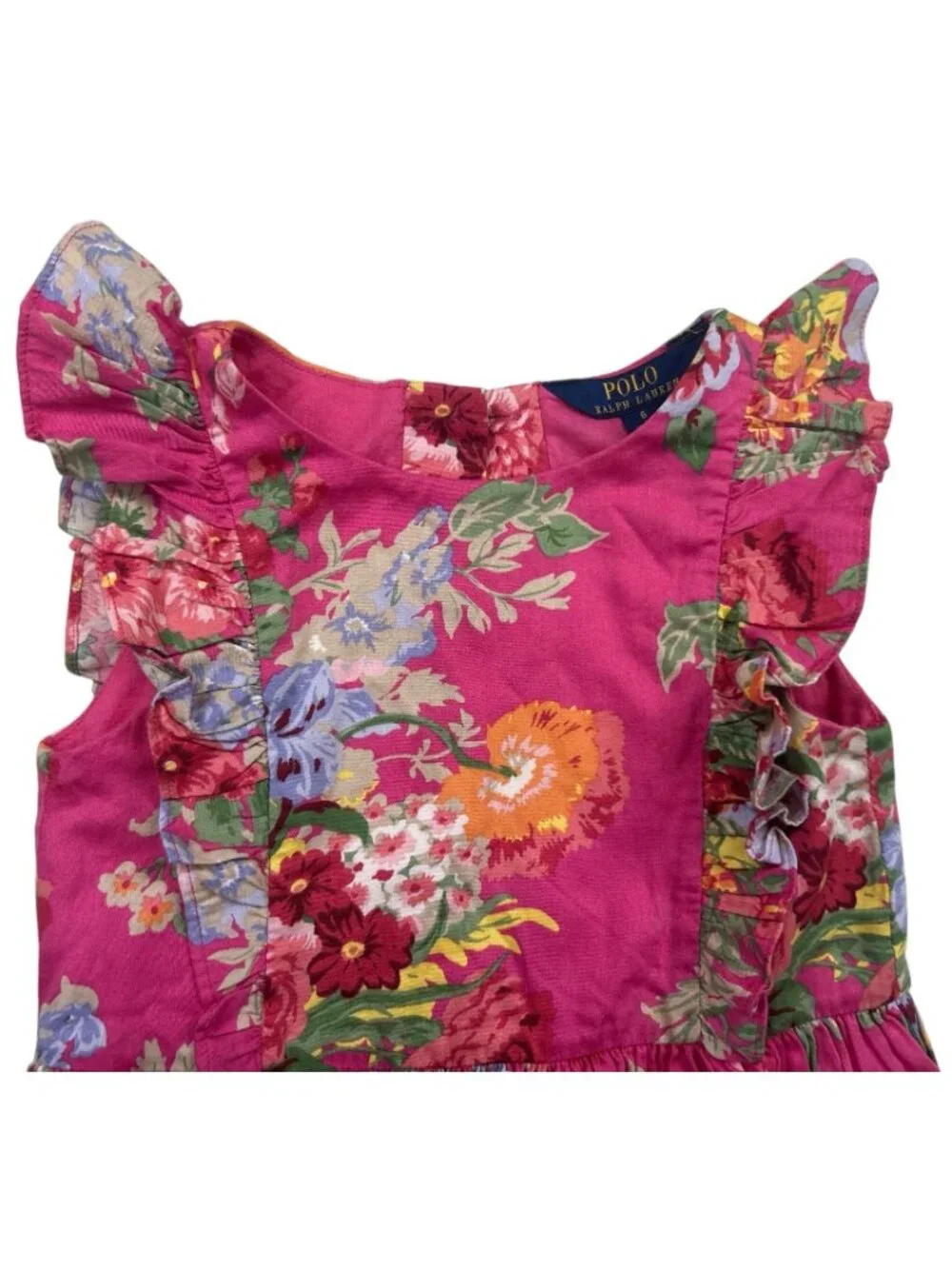 Polo Ralph Lauren Girl's Size 6  Sleeveless Dress Pink Floral Ruffles Summer